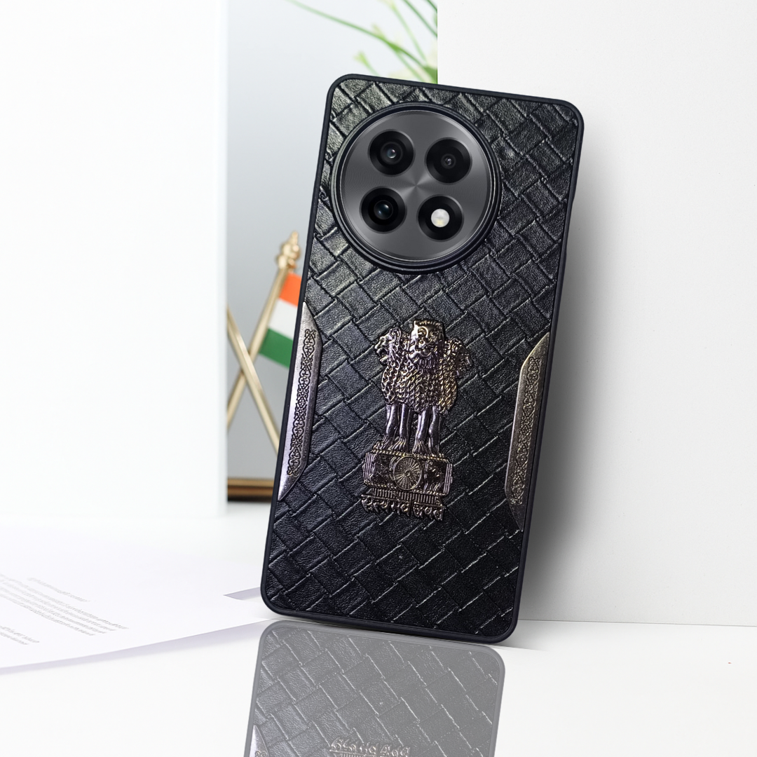 Black (Design 9) Satyameva Jayate embossed Leather Case for Oneplus 13R