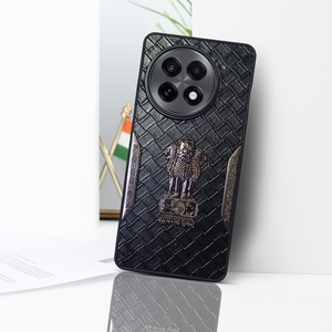 Black (Design 9) Satyameva Jayate embossed Leather Case for Oneplus 13R