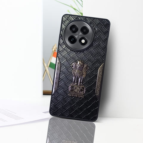 Black (Design 9) Satyameva Jayate embossed Leather Case for Oneplus 13R