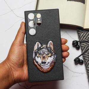 Black Leather Brown Fox Camera Ornamented for Samsung S23 Ultra