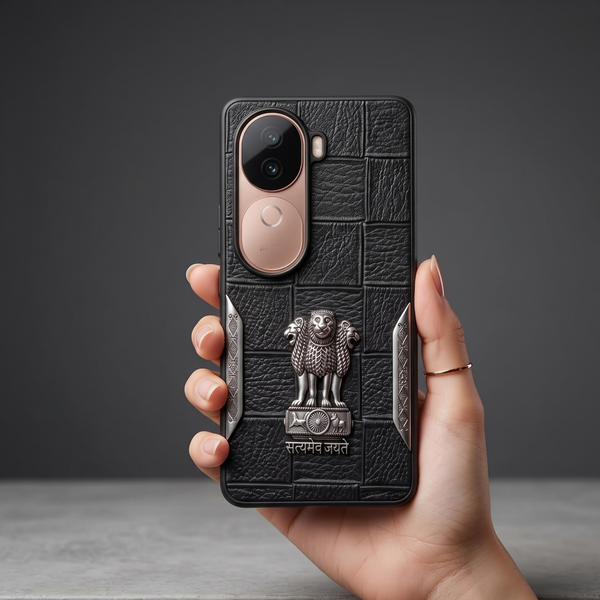 Black Satyameva Jayate embossed Leather Case for Vivo V40E