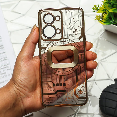 Golden Watch Machine Logo Cut Transparent Case for Oneplus Nord 2T