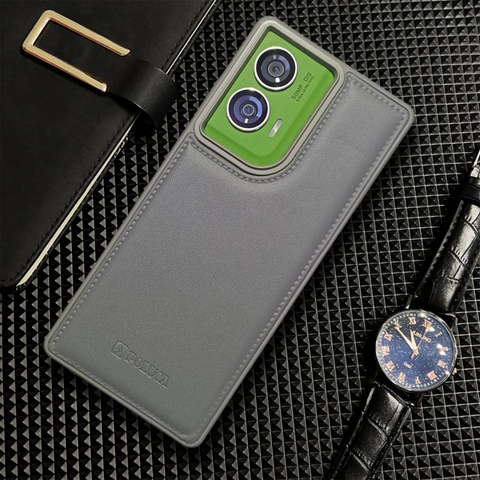 Prime Leather Grey Leather Case for Motorola Edge 50 Fusion