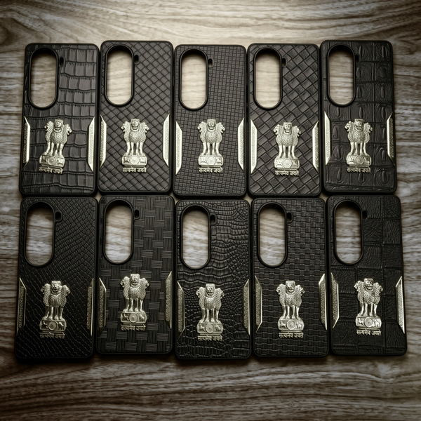 Black Satyameva Jayate embossed Leather Case for Vivo V40E