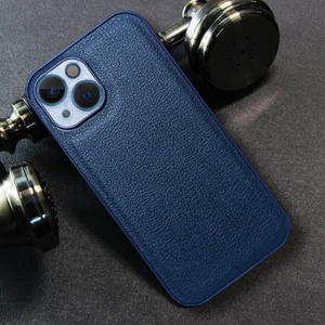 Raised Edges Blue Leather Case for Apple Iphone 15