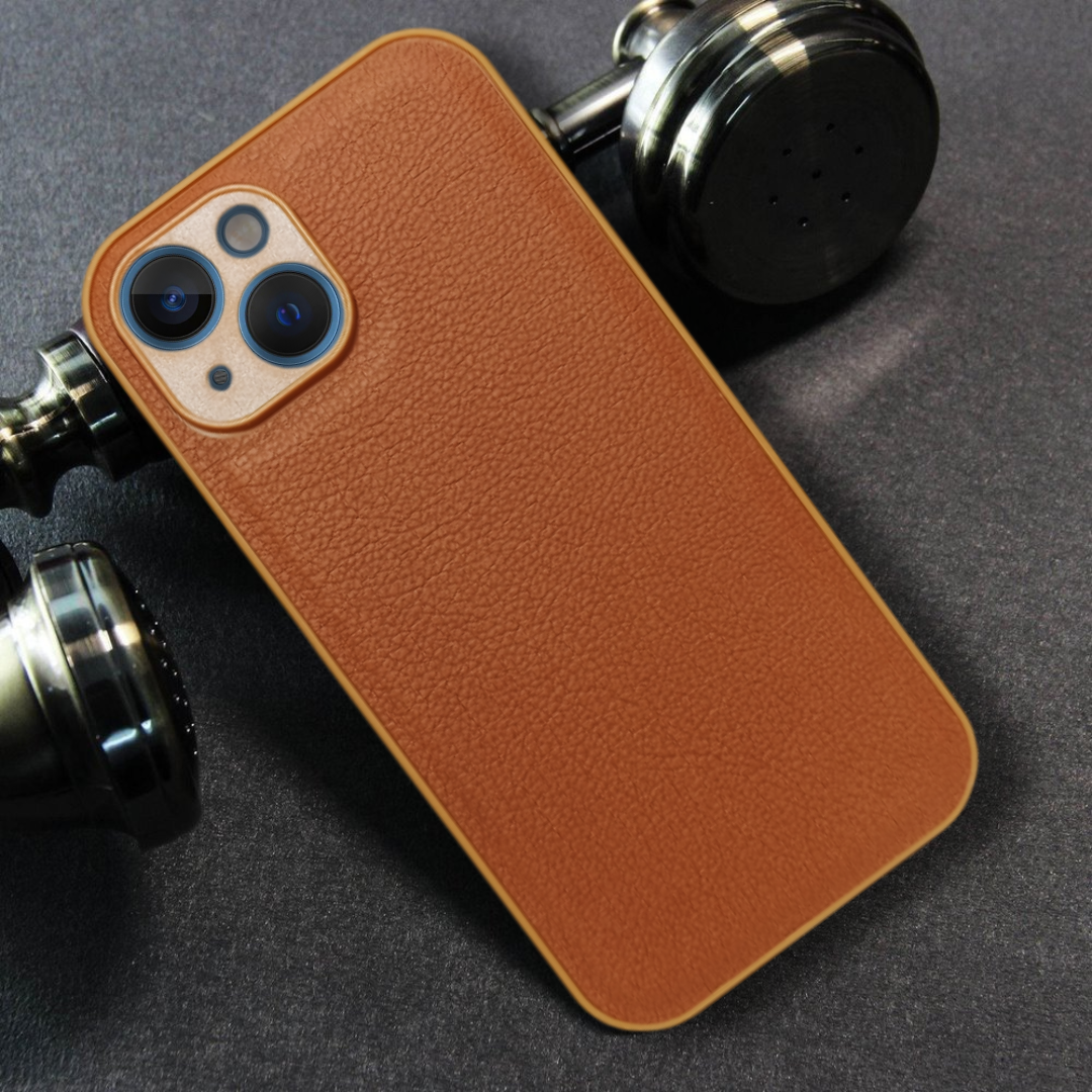 Raised Edges Brown Leather Case for Apple Iphone 15