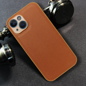 Raised Edges Brown Leather Case for Apple Iphone 15