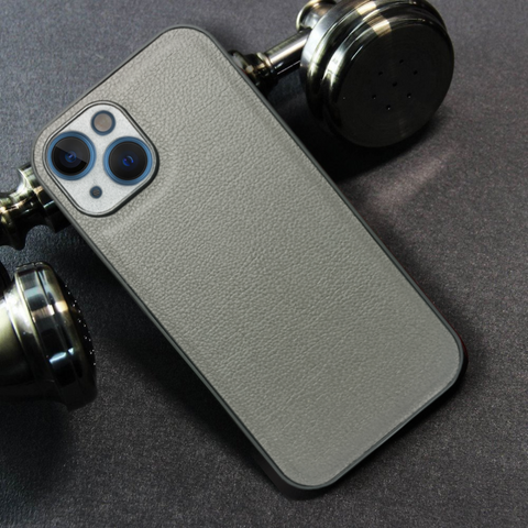 Raised Edges Grey Leather Case for Apple Iphone 15