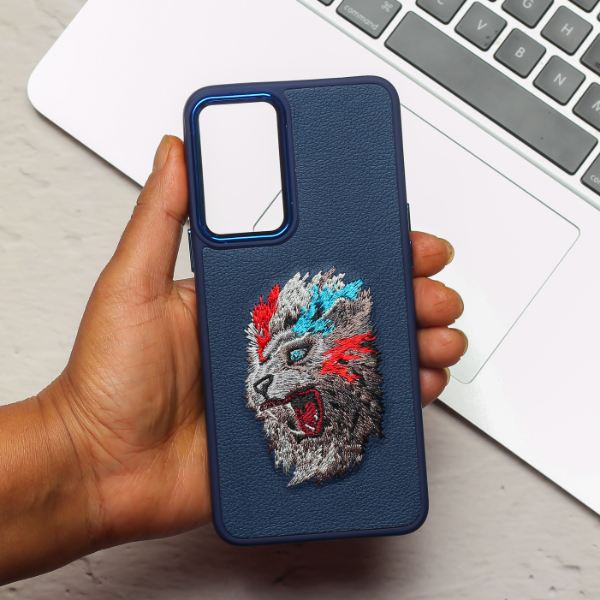 Dark Blue Leather Artic Lion Metal Ring Ornamented for Oneplus Nord 2