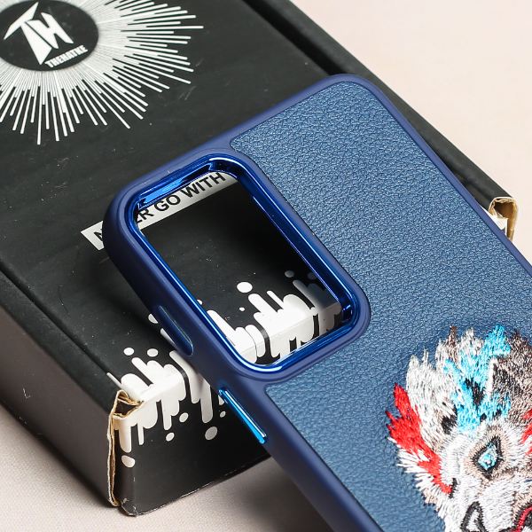 Dark Blue Leather Artic Lion Metal Ring Ornamented for Oneplus Nord 2