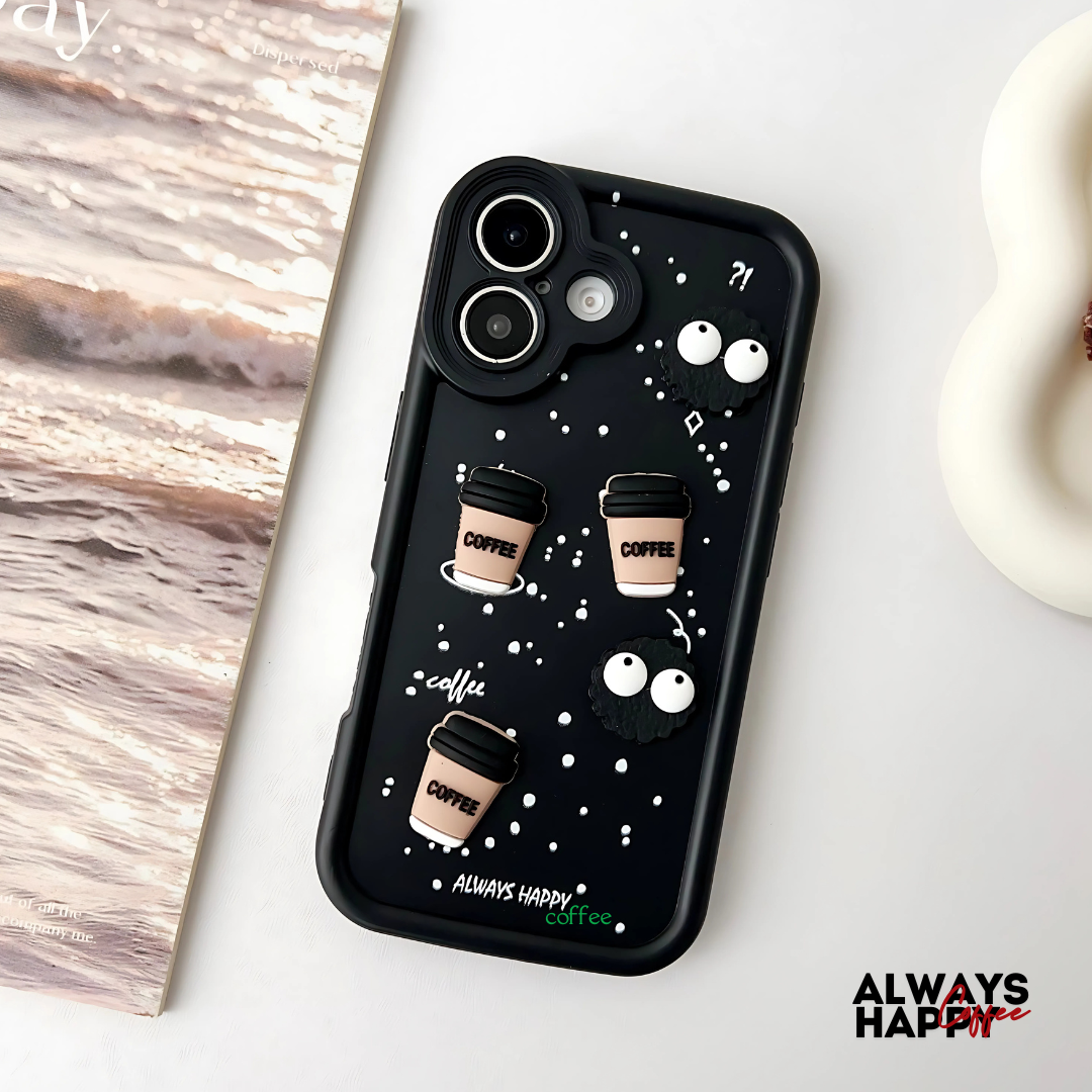 Black COFFEE (ALWAYS HAPPY) Silicone case for Apple iphone 16 Plus