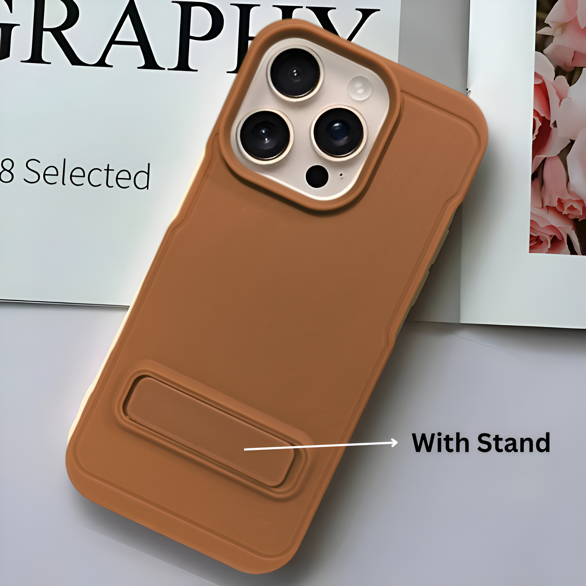 GripStand Brown Silicone case for Apple iphone 16 Pro Max