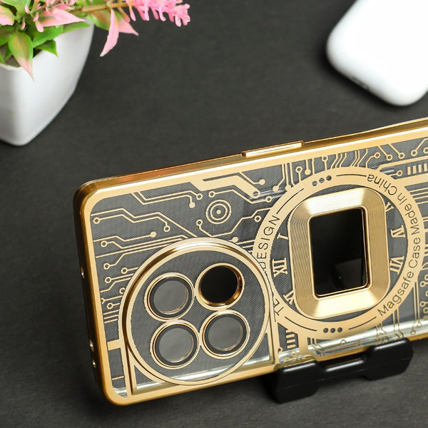 Golden Watch Machine Logo Cut Transparent Case for Oneplus 11