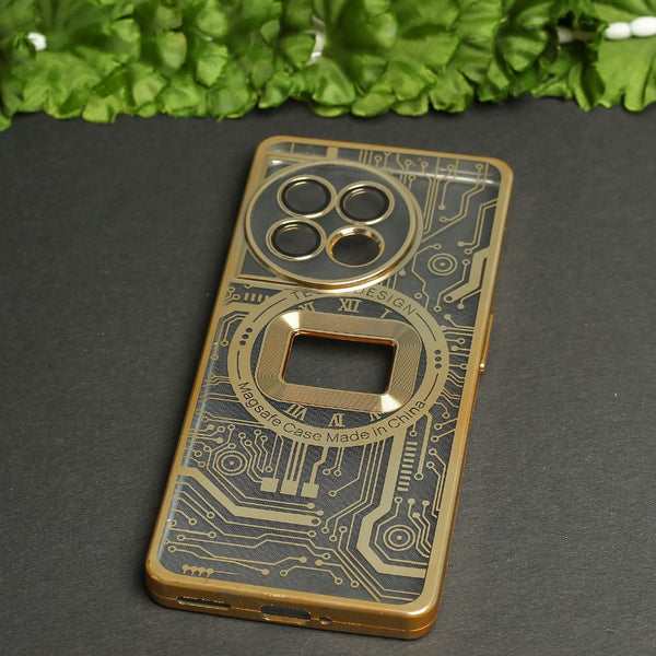 Golden Watch Machine Logo Cut Transparent Case for Oneplus 11