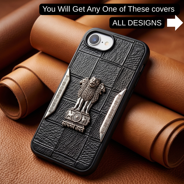 Black Satyameva Jayate embossed Leather Case for Apple iphone 16e