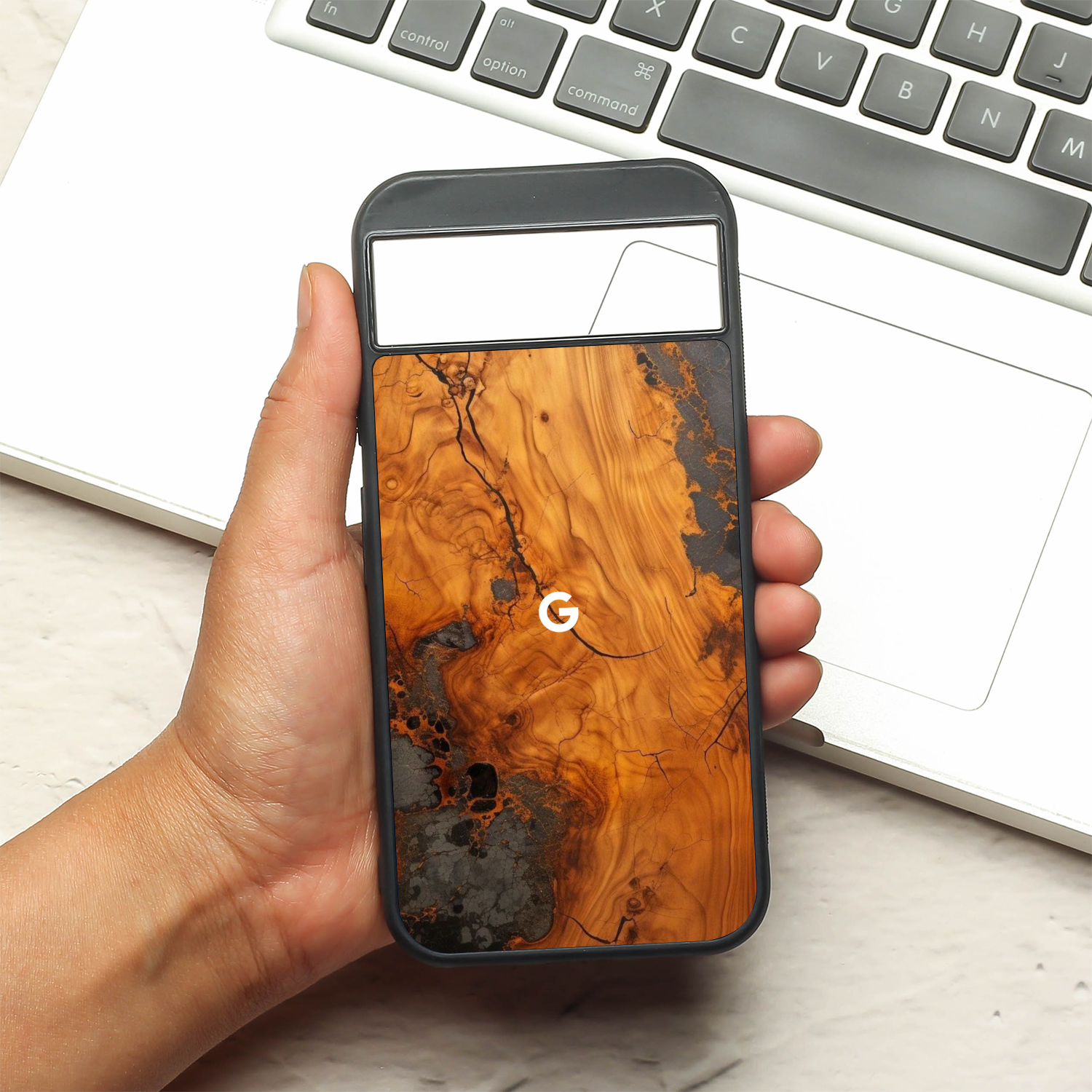 Lava Oak metal back case for Google Pixel 8