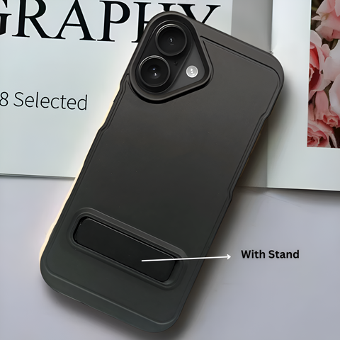 GripStand Black Silicone case for Apple iphone 16 Plus