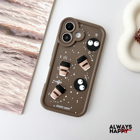 Dark Brown COFFEE (ALWAYS HAPPY) Silicone case for Apple iphone 16 Plus