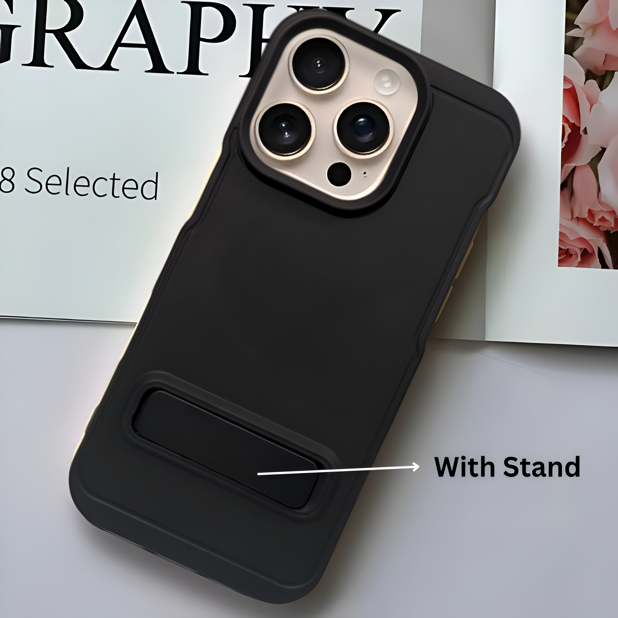 GripStand Black Silicone case for Apple iphone 16 Pro