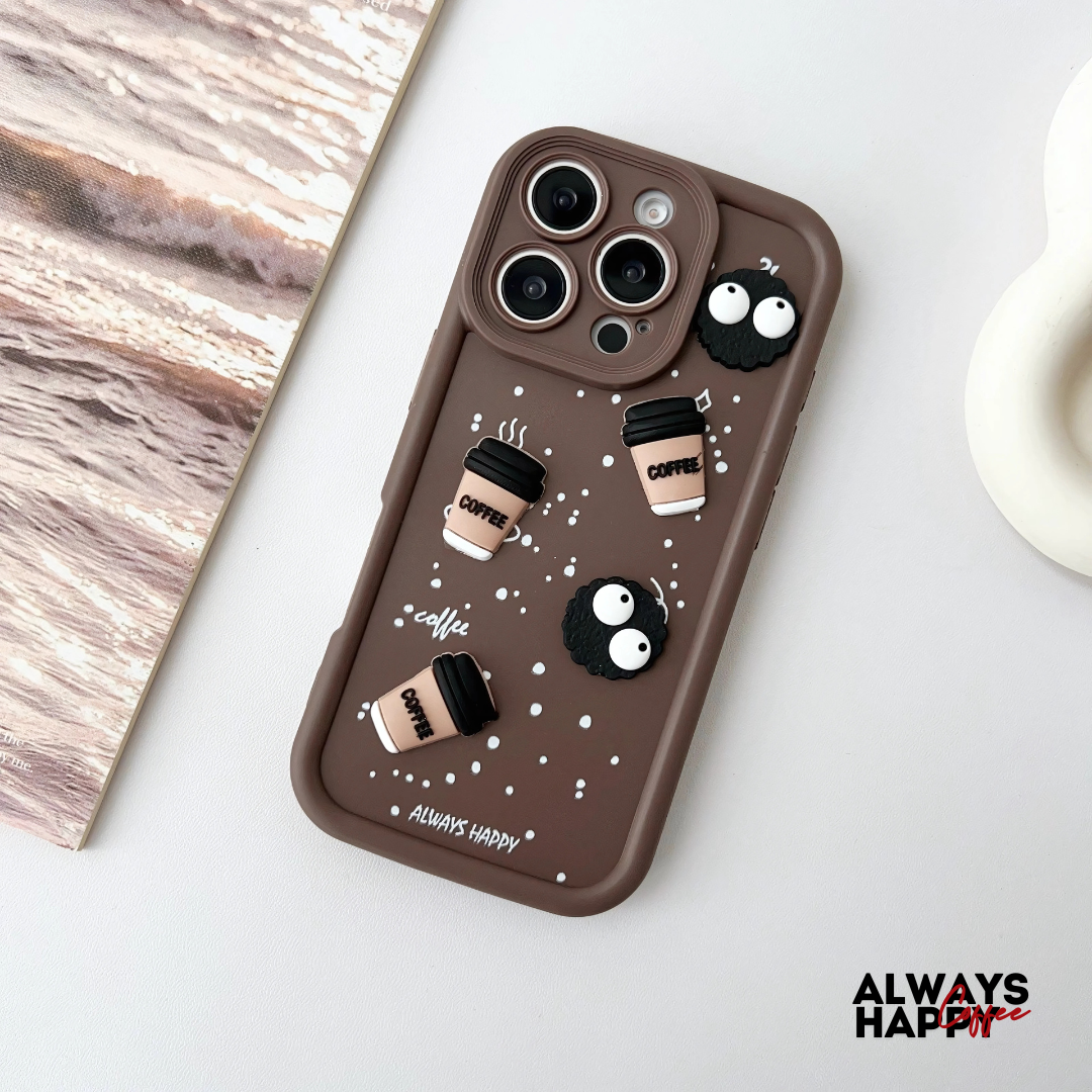 Dark Brown COFFEE (ALWAYS HAPPY) Silicone case for Apple iphone 16 Pro Max