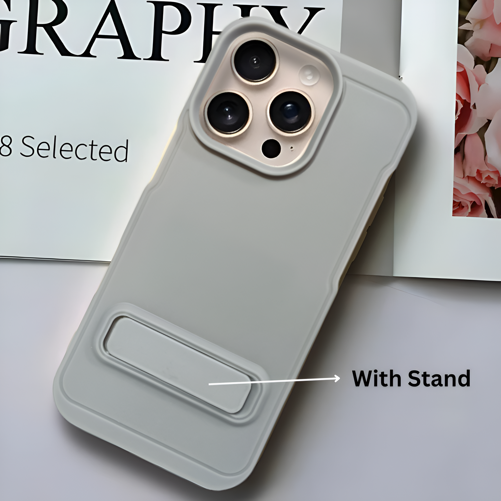 GripStand Grey Silicone case for Apple iphone 16 Pro Max