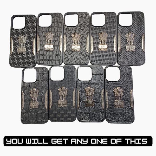 Black Satyameva Jayate embossed Leather Case for Apple iphone 16 Pro Max