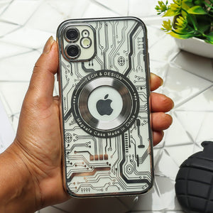 Silver Watch Machine Logo Cut Transparent Case for Apple Iphone 12