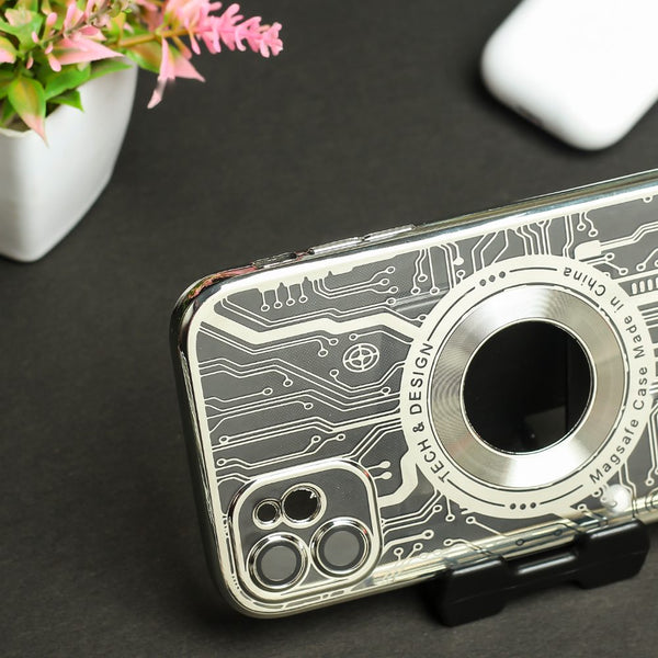 Silver Watch  Machine Logo Cut Transparent Case for Apple Iphone 11