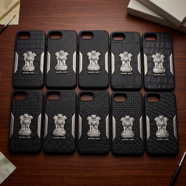 Black Satyameva Jayate embossed Leather Case for Apple iphone 16e