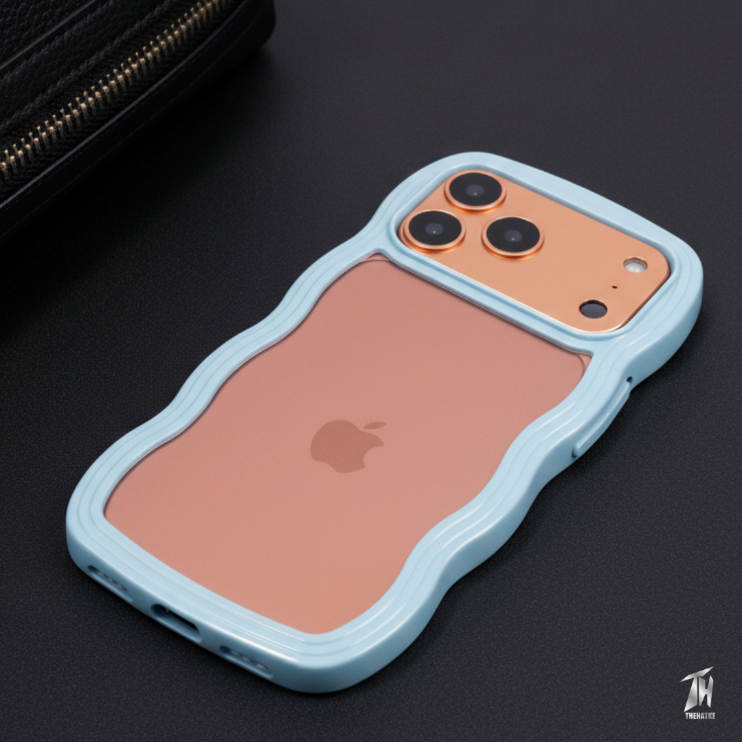 Light Blue Zig Zag Frame  Silicon Case for Apple Iphone 17 Pro