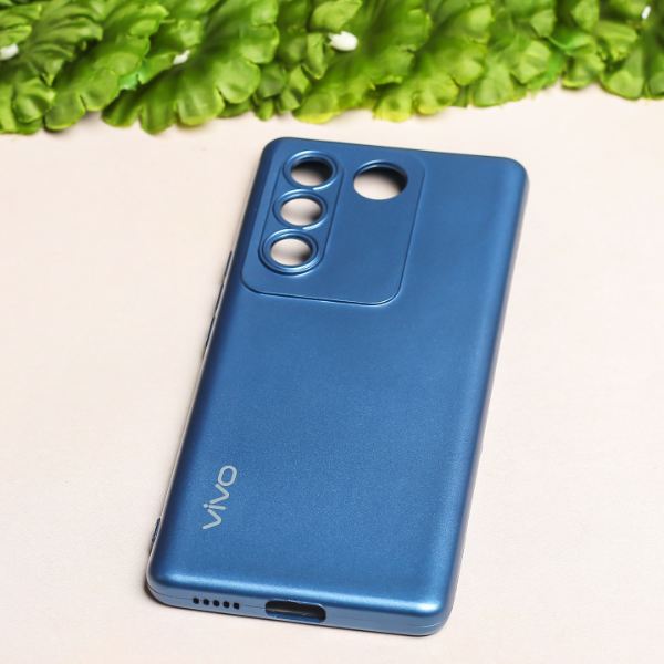 Dark Blue Metallic Finish Silicone Case for Vivo V27 Pro 5G