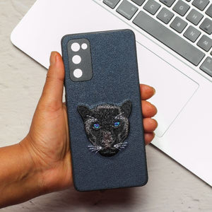 Dark Blue Leather Black Panther Camera Ornamented for Samsung S20 FE