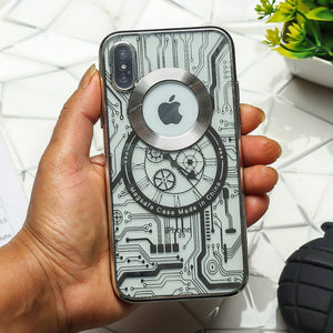 Silver Watch Machine Logo Cut Transparent Case for Apple Iphone X/Xs
