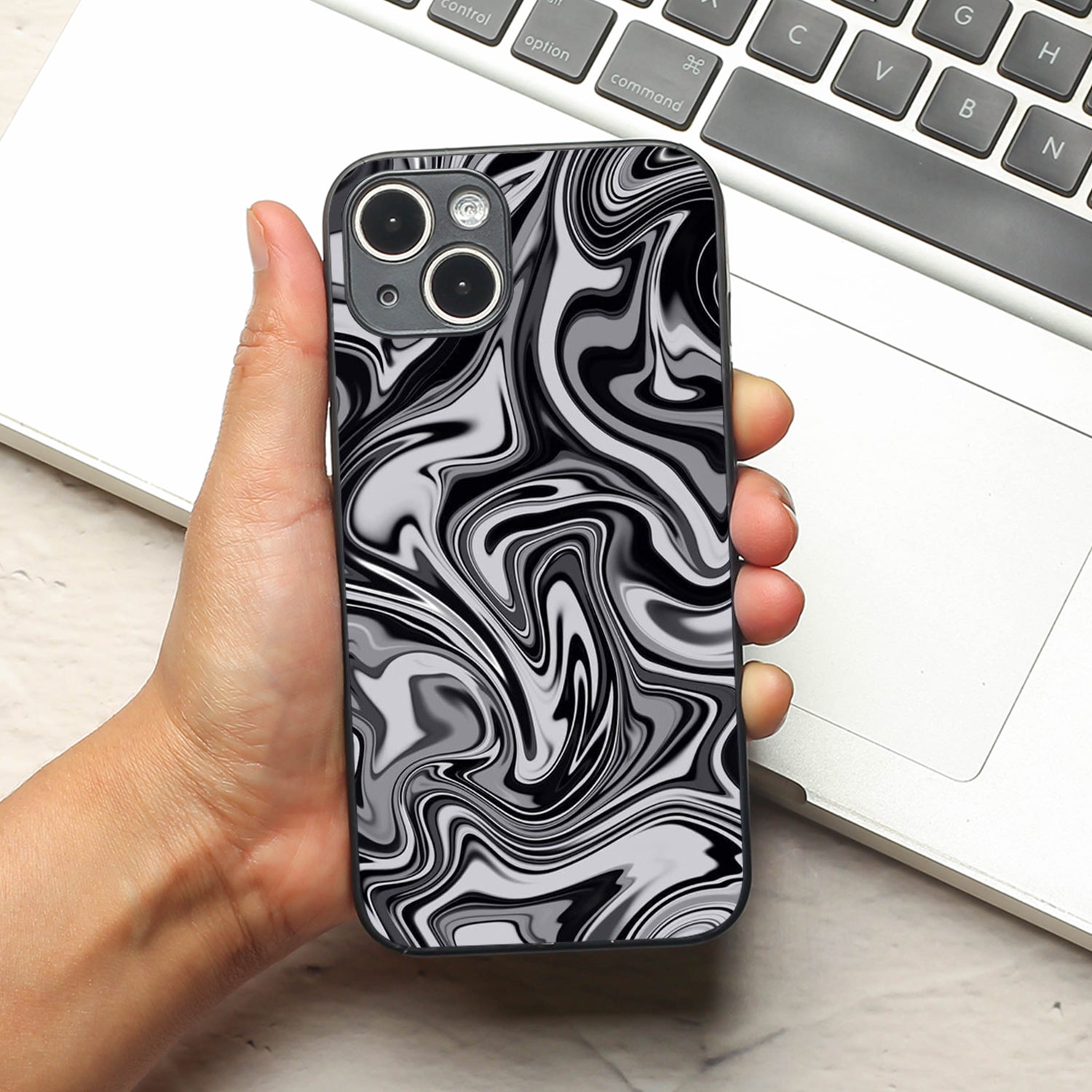 Blackout Marble metal back case for Apple Iphone 15 Plus