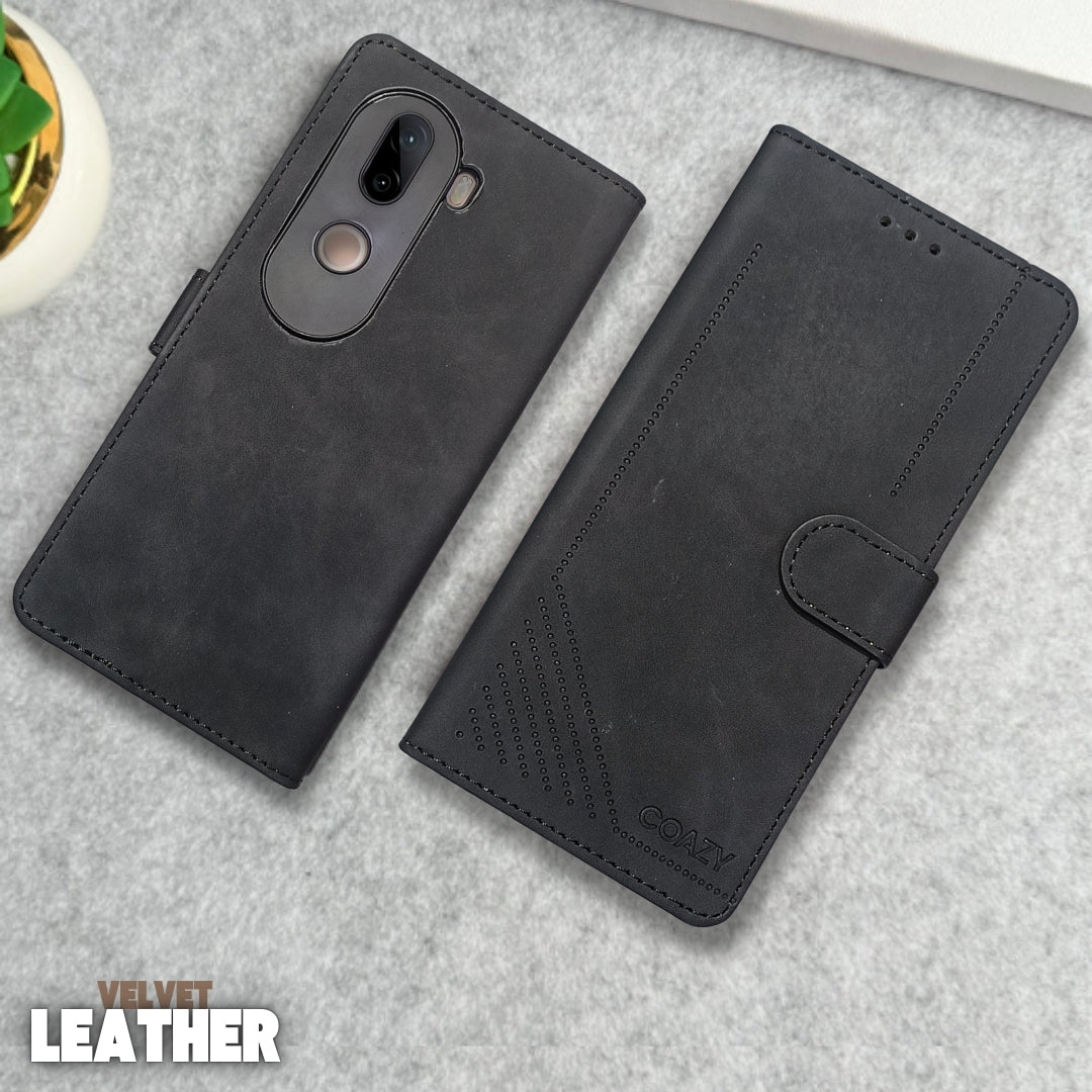 Velvet Black Flip Leather Case for Vivo V40E