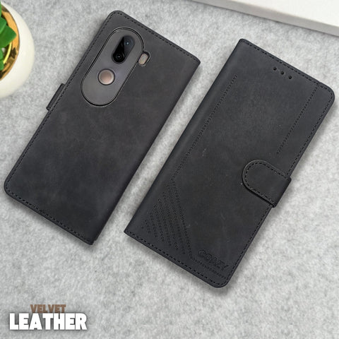 Velvet Black Flip Leather Case for Vivo V40E