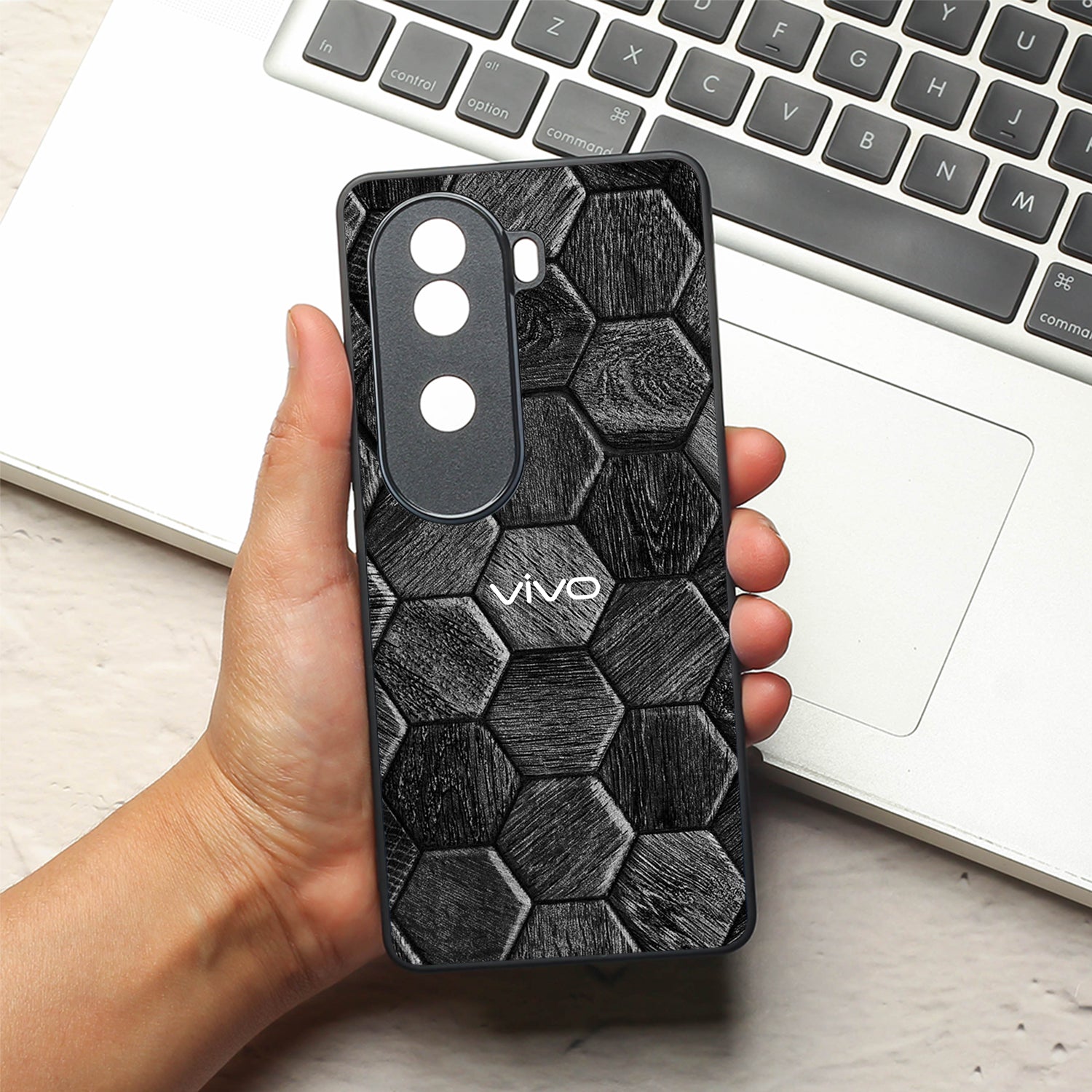 HexaGrid Black metal back case for Vivo V40e