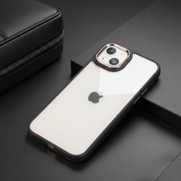 Black Metal Safe Transparent Case for Apple iPhone 13