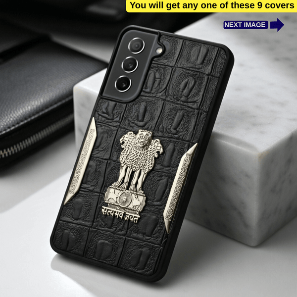 Black Satyameva Jayate embossed Leather Case for Samsung S21 Fe