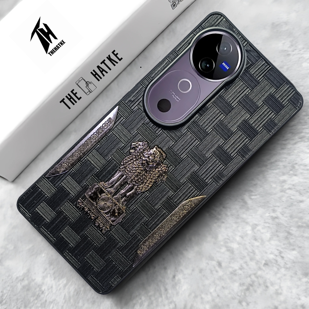 Black (Design 2) Satyameva Jayate embossed Leather Case for Vivo V40