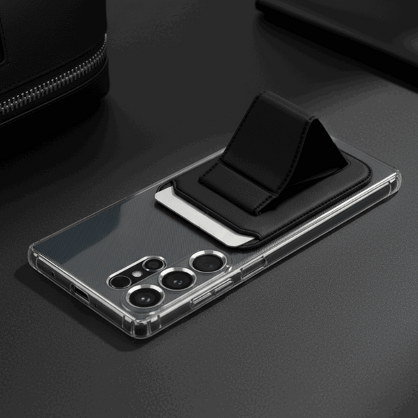 Black Sticky Mobile Wallet With Stand (Compatible For Only Android)