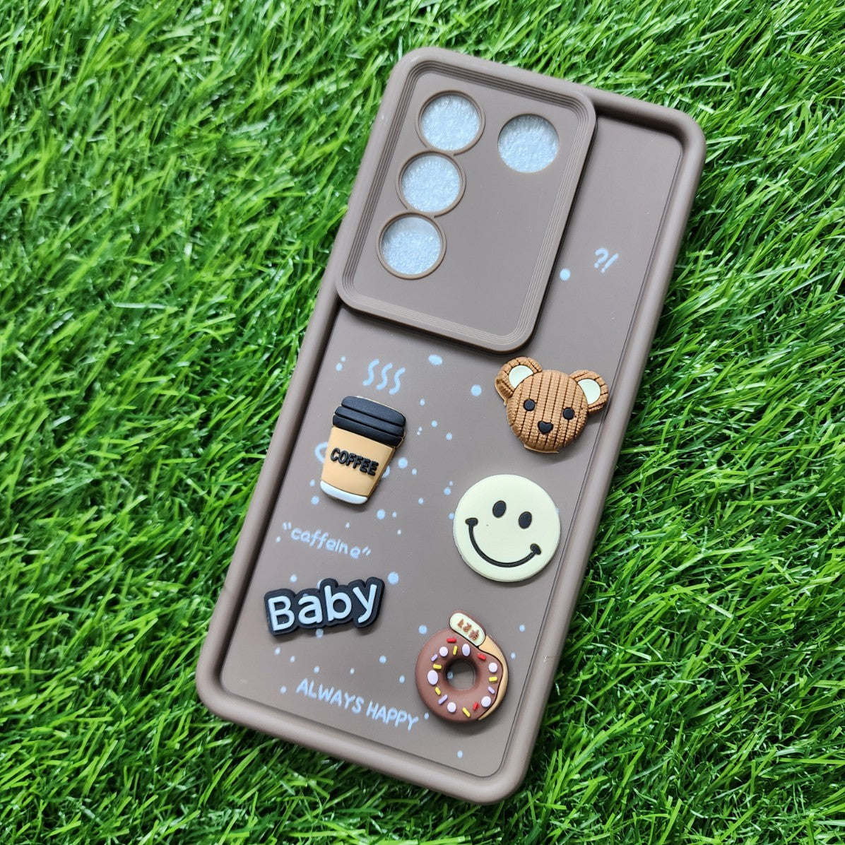 Dark Brown COFFEE (ALWAYS HAPPY) Silicone case for Vivo V27 Pro