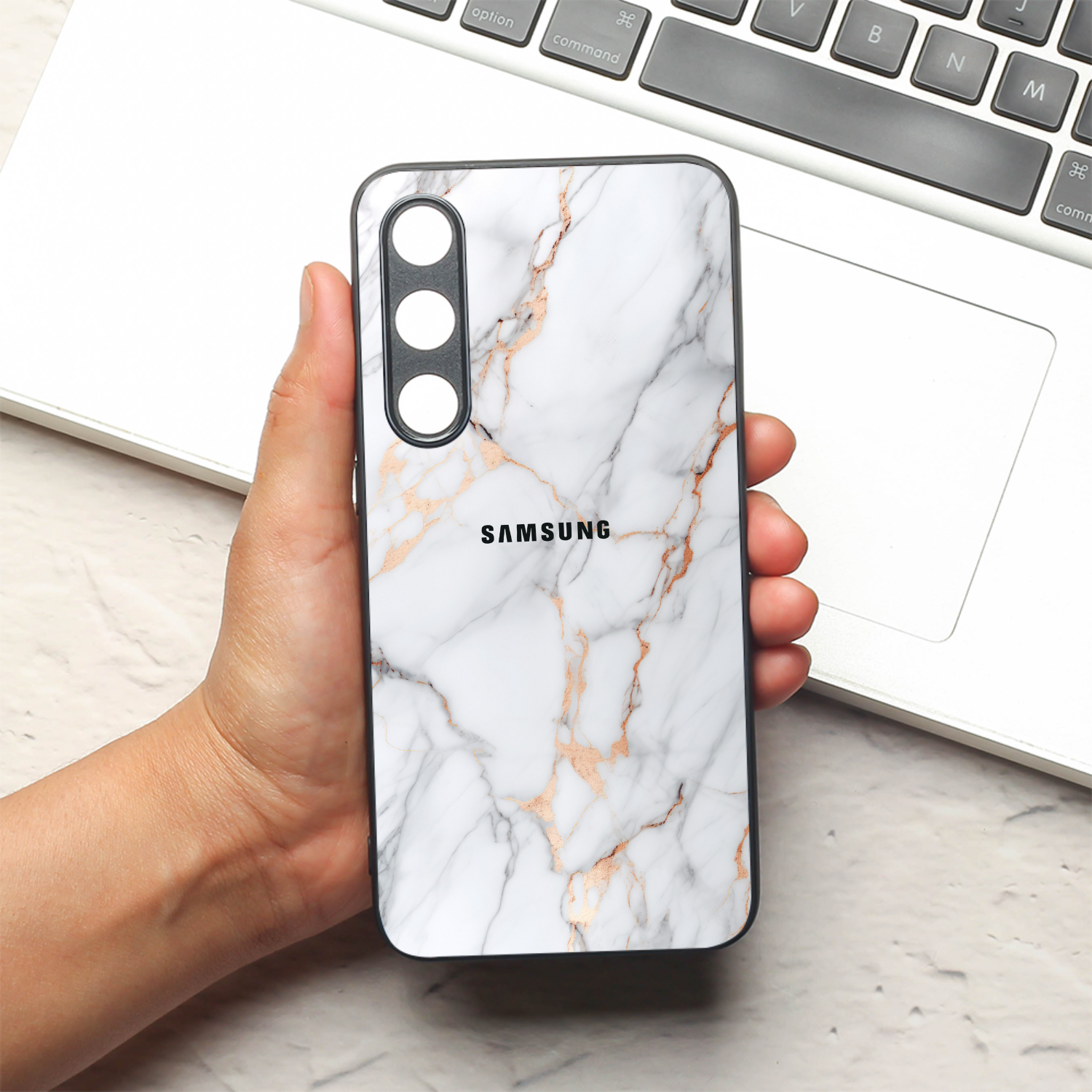 Copper Luxe Marble metal back case for Samsung S24 FE