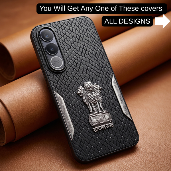 Black Satyameva Jayate embossed Leather Case for Vivo V70 Fe