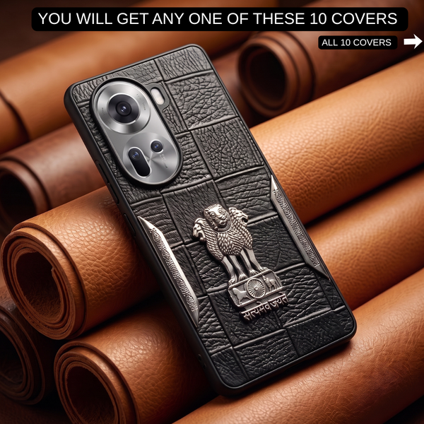 Black Satyameva Jayate embossed Leather Case for Oppo Reno 11
