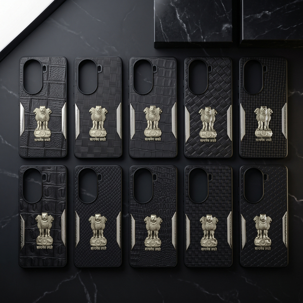 Black Satyameva Jayate embossed Leather Case for Oppo Reno 11