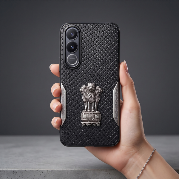 Black Satyameva Jayate embossed Leather Case for Vivo V70 Fe