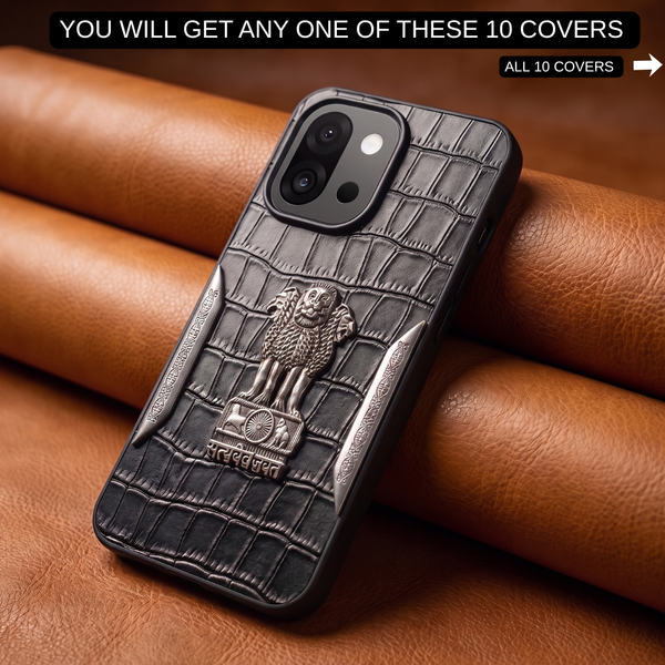Black Satyameva Jayate embossed Leather Case for Oneplus 13s