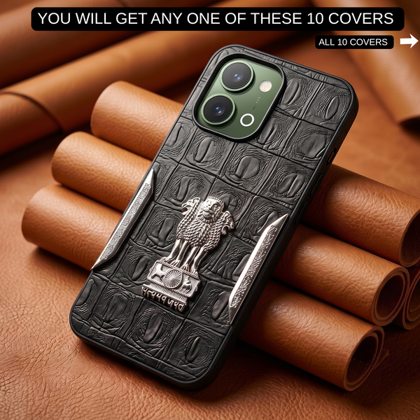 Black Satyameva Jayate embossed Leather Case for Vivo T5x