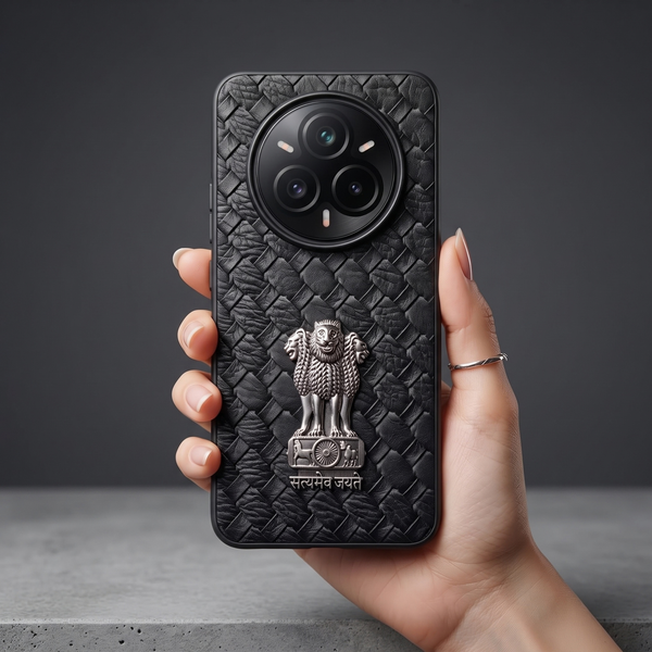 Black Satyameva Jayate embossed Leather Case for Realme 14 Pro Plus